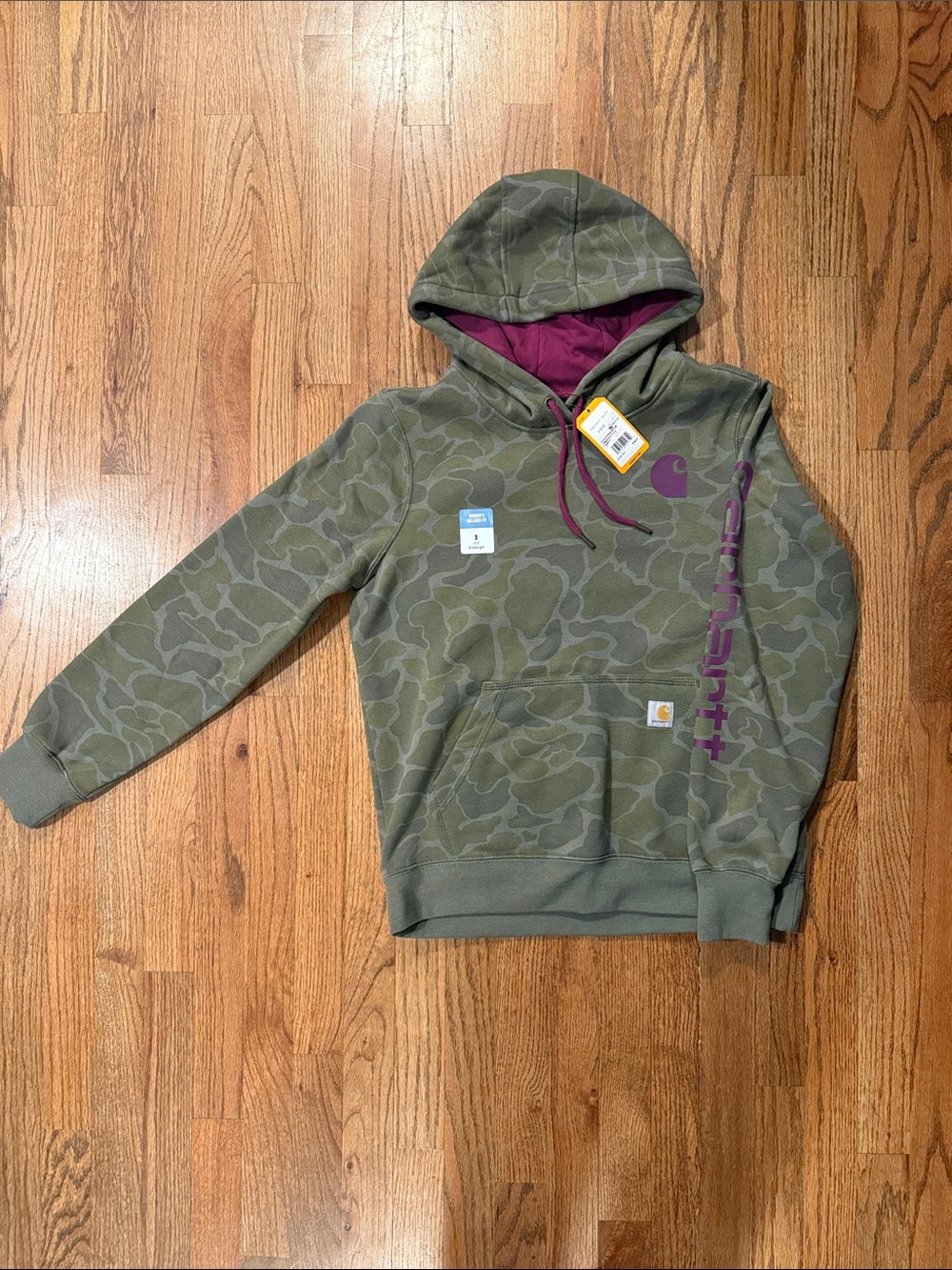 Carhartt Women’s - Small Camo/Olive Camo Hooded Pullover with Purple Accents